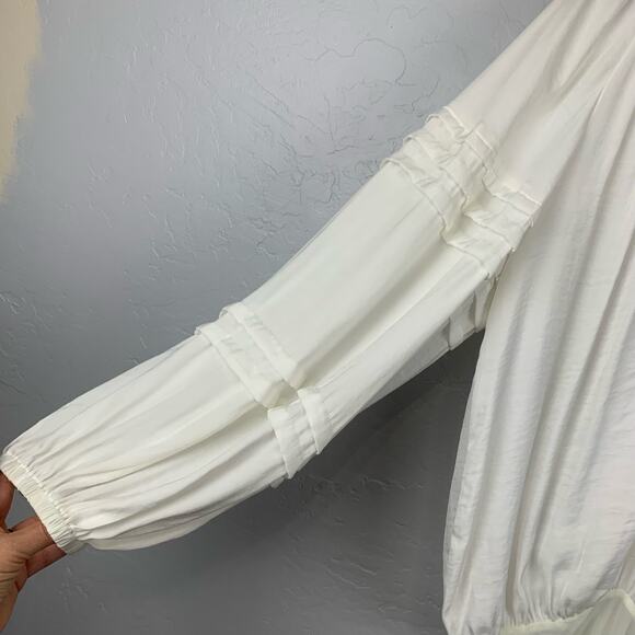 Intimately Free People White Body Suit Blousy Flowy Long Sleeve All Tucks - Picture 3 of 9